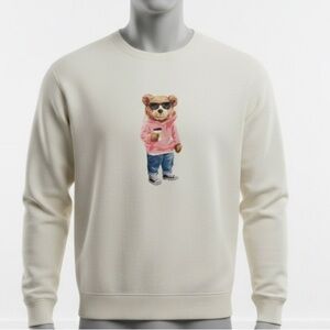 Denim & Flower Bear Graphic Sweatshirt - Cream Size L